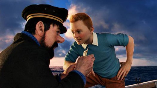 Andy Serkis som Captain Haddock og Jamie Bell som Tintin 